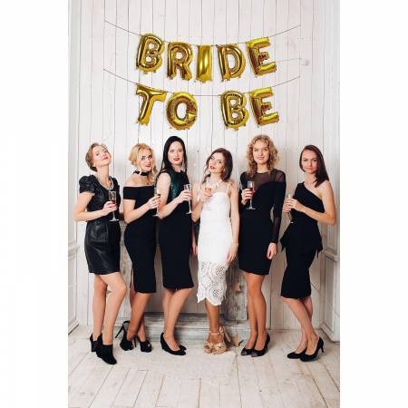 Set Baloane din Folie Metalizata, Flippy, Model Bride to Be, Litere de 40 cm, Baloane Party, Ambalaj Individual, Pai Inclus, Umflare cu Aer sau Heliu, Auriu [1]