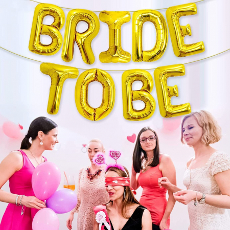 Set Baloane din Folie Metalizata, Flippy, Model Bride to Be, Litere de 40 cm, Baloane Party, Ambalaj Individual, Pai Inclus, Umflare cu Aer sau Heliu, Auriu [2]