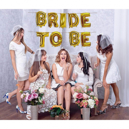 Set Baloane din Folie Metalizata, Flippy, Model Bride to Be, Litere de 40 cm, Baloane Party, Ambalaj Individual, Pai Inclus, Umflare cu Aer sau Heliu, Auriu [6]