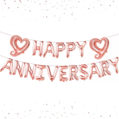 Set Baloane din Folie Metalizata, Flippy, Model Happy Anniversary, Litere de 40 cm, Baloane Party, Ambalaj Individual, Pai Inclus, Umflare cu Aer sau Heliu, Roz [13]