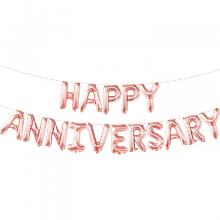 Set Baloane din Folie Metalizata, Flippy, Model Happy Anniversary, Litere de 40 cm, Baloane Party, Ambalaj Individual, Pai Inclus, Umflare cu Aer sau Heliu, Roz [6]