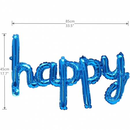 Set Baloane din Folie Metalizata, Flippy, Model Happy Birthday, 45x85 cm, 45x124cm, Baloane Party, Ambalaj Individual, Pai Inclus, Umflare cu Aer sau Heliu, Albastru [2]
