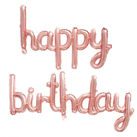 Forme, Scris, Seturi - Set Baloane din Folie Metalizata, Flippy, Model Happy Birthday, 45x85 cm, 45x124cm, Baloane Party, Ambalaj Individual, Pai Inclus, Umflare cu Aer sau Heliu, Roz Pal