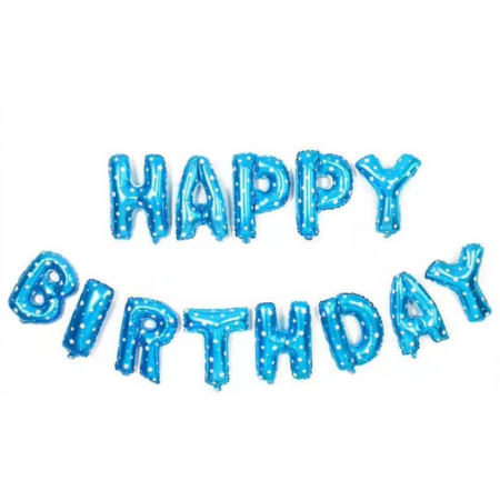 Set Baloane din Folie Metalizata, Flippy, Model Happy Birthday, Litere de 40 cm, Baloane Party, Ambalaj Individual, Pai, Ata si Adeziv Incluse, Umflare cu Aer sau Heliu, Albastru [2]