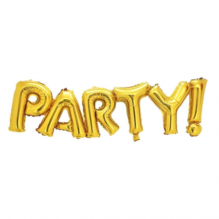 Set Baloane din Folie Metalizată, Flippy, Model Party, 60x125 cm, Baloane Party, Ambalaj Individual, Pai Inclus, Umflare cu Aer sau Heliu, Auriu [1]