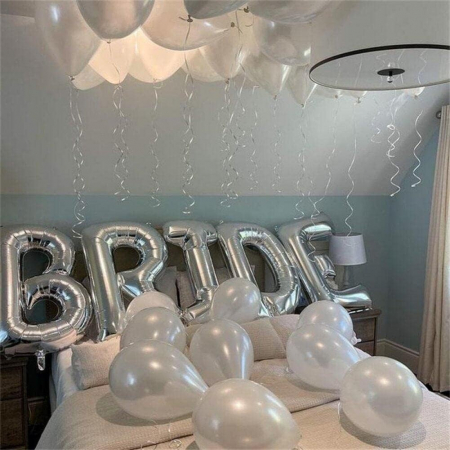 Set Baloane din Folie Metalizata, Flippy, Model Scris Bride, Litere de 100 cm, Tema Iubire, Baloane Party, Ambalaj Individual, Pai Inclus, Umflare cu Aer sau Heliu, Argintiu [1]