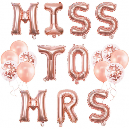 Set Baloane din Folie Metalizata, Flippy, Model Scris Miss to Mrs, Litere de 40 cm, Tema Iubire, Baloane Party, Ambalaj Individual, Pai Inclus, Umflare cu Aer sau Heliu, Roz [2]