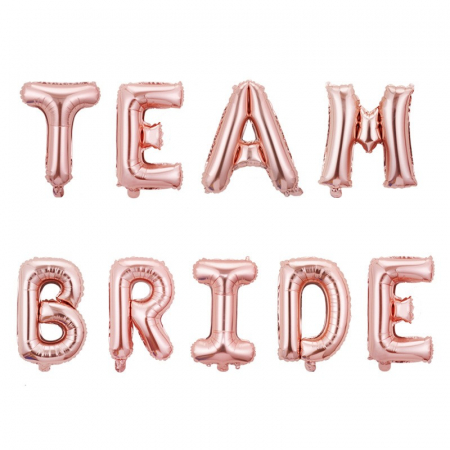 Articole petrecere - Set Baloane din Folie Metalizata, Flippy, Model Team Bride, Litere de 40 cm, Tema Iubire, Baloane Party, Ambalaj Individual, Pai Inclus, Umflare cu Aer sau Heliu, Roz