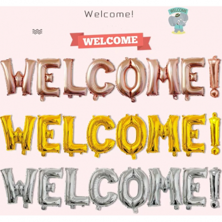 Set Baloane din Folie Metalizata, Flippy, Model WELCOME!, Litere de 40 cm, Baloane Party, Ambalaj Individual, Pai Inclus, Umflare cu Aer sau Heliu, Roz [5]