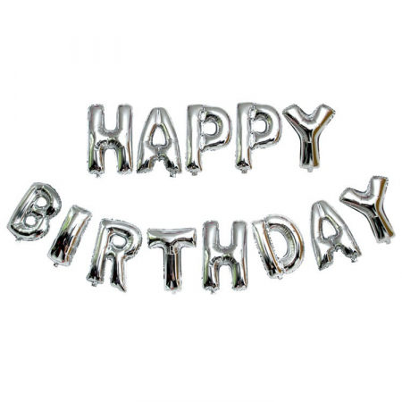 Articole petrecere - Set baloane folie Flippy, Happy Birthday, 40 cm, argintiu