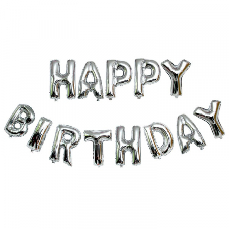 Articole petrecere - Set baloane folie Flippy, Happy Birthday, 40 cm, argintiu
