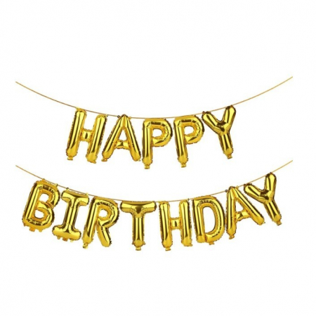 Articole petrecere - Set baloane folie Flippy, Happy Birthday, 40 cm, auriu