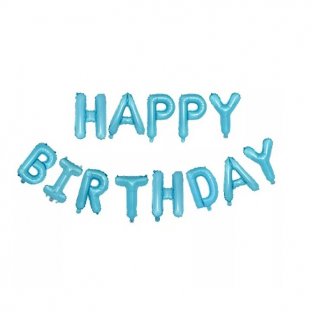 Articole petrecere - Set baloane folie Flippy, Happy Birthday, 40 cm, baby blue
