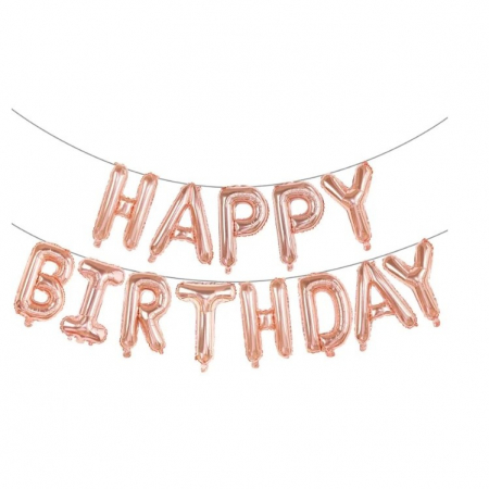 Articole petrecere - Set baloane folie Flippy, Happy Birthday, 40 cm, rose gold