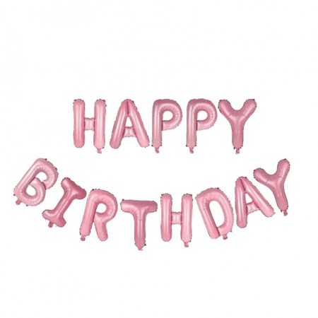 Articole petrecere - Set baloane folie Flippy, Happy Birthday, 40 cm, roz deschis