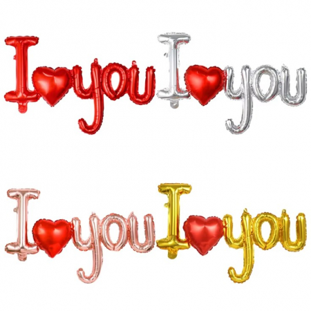 Set Baloane Folie Metalizata, Flippy, Model I LOVE YOU cu Inimioara, 54x97 cm, Tematica Ziua Îndrăgostiților, Ambalaj Individual, Pai Inclus, Umflare cu Aer sau Heliu, Auriu [3]