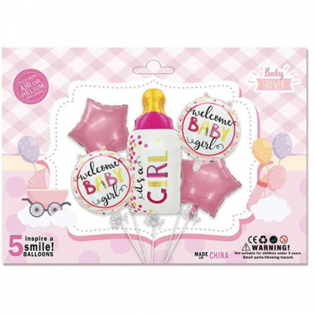 Articole petrecere - Set baloane it s a girl pentru gender reveal, botez, roz