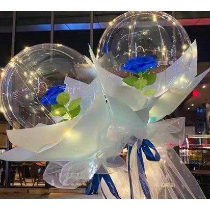 Articole petrecere - Set Trandafir in Balon LED cu Lumini, Flippy, Tip Buchet, Diametru 35 cm, Albastru