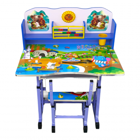 Set birou cu scaunel, albastru, metal si MDF, 69 x 45 cm, reglabil pe inălțime, 3 ani + [3]