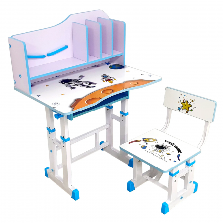 Set birou cu scaunel, alb, metal si MDF, 69 x 45 cm, reglabil pe inălțime, 3 ani + [0]