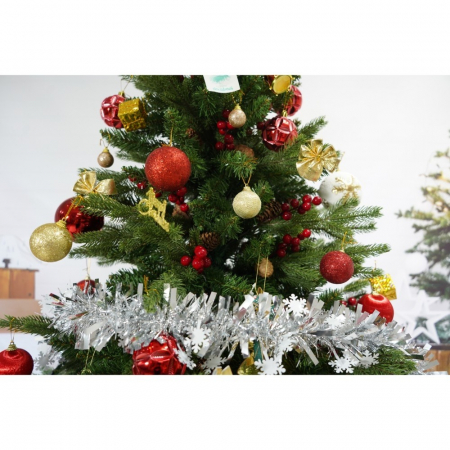 Set brad artificial de Craciun si elemente decorative, decorat cu conuri pin rosii, inaltime 210 cm, diametru 137 cm, 1172 ramuri, Flippy, verde, suport metalic inclus [2]