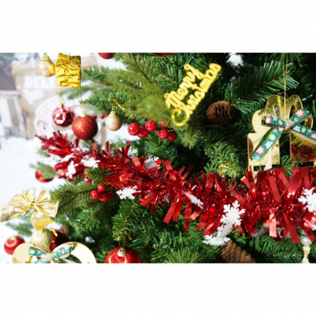 Set brad artificial de Craciun si elemente decorative, decorat cu conuri pin rosii, inaltime 210 cm, diametru 137 cm, 1172 ramuri, Flippy, verde, suport metalic inclus [5]