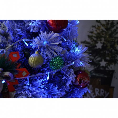 Set brad artificial de Craciun si elemente decorative, nins, decorat cu conuri pin, pentru interior/exterior, inaltime 210 cm, diametru 131 cm, 630 ramuri, Flippy, alb/verde, suport metalic inclus [5]