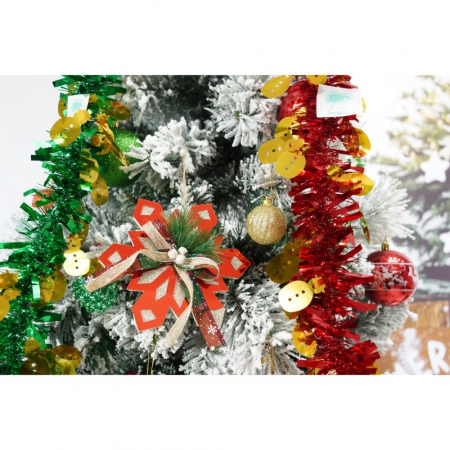 Set brad artificial de Craciun si elemente decorative, nins, decorat cu conuri pin, pentru interior/exterior, inaltime 210 cm, diametru 131 cm, 630 ramuri, Flippy, alb/verde, suport metalic inclus [3]