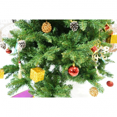 Set brad artificial de Craciun si elemente decorative, nins, decorat cu conuri pin, pentru interior/exterior, inaltime 210 cm, diametru 131 cm, 630 ramuri, Flippy, alb/verde, suport metalic inclus [3]