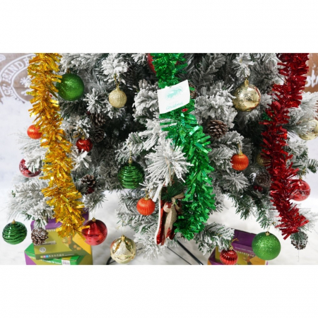 Set brad artificial de Craciun si elemente decorative, nins, decorat cu conuri pin, pentru interior/exterior, inaltime 210 cm, diametru 131 cm, 630 ramuri, Flippy, alb/verde, suport metalic inclus [3]