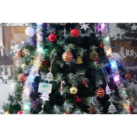 Set brad artificial de Craciun si elemente decorative, nins, decorat cu conuri pin, pentru interior/exterior, inaltime 210 cm, diametru 147 cm, 1150 ramuri, Flippy, verde, suport metalic inclus [3]