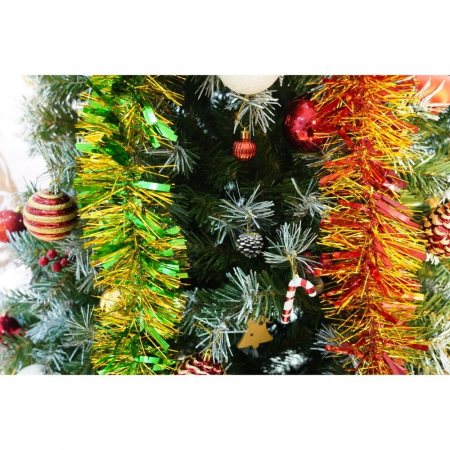 Set brad artificial de Craciun si elemente decorative, nins, decorat cu conuri pin, pentru interior/exterior, inaltime 210 cm, diametru 147 cm, 1150 ramuri, Flippy, verde, suport metalic inclus [5]