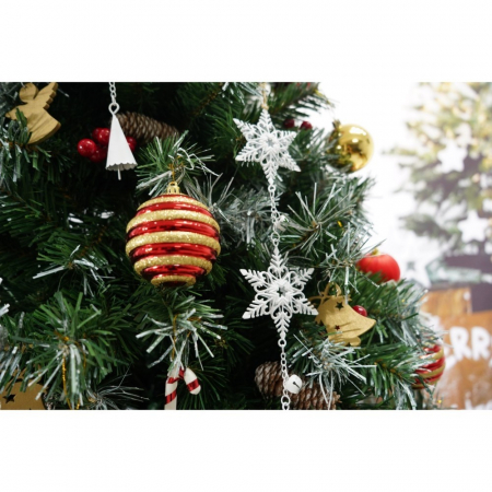 Set brad artificial de Craciun si elemente decorative, nins, decorat cu conuri pin, pentru interior/exterior, inaltime 210 cm, diametru 147 cm, 1150 ramuri, Flippy, verde, suport metalic inclus [4]