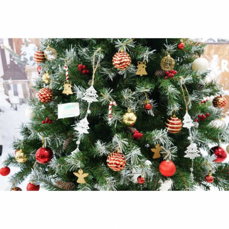 Set brad artificial de Craciun si elemente decorative, nins, decorat cu conuri pin, pentru interior/exterior, inaltime 210 cm, diametru 147 cm, 1150 ramuri, Flippy, verde, suport metalic inclus [2]