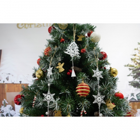 Set brad artificial de Craciun si elemente decorative, nins, decorat cu conuri pin, pentru interior/exterior, inaltime 210 cm, diametru 147 cm, 1150 ramuri, Flippy, verde, suport metalic inclus [5]