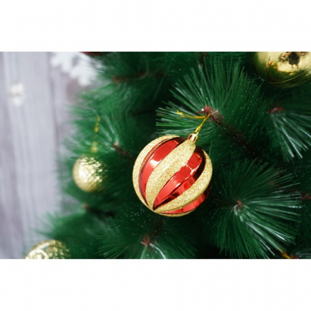 Set brad artificial de Craciun si elemente decorative tip pin, inaltime 210 cm, diametru 115 cm, 350 ramuri cu ace 3D 12 cm, Flippy, verde, suport metalic inclus [3]