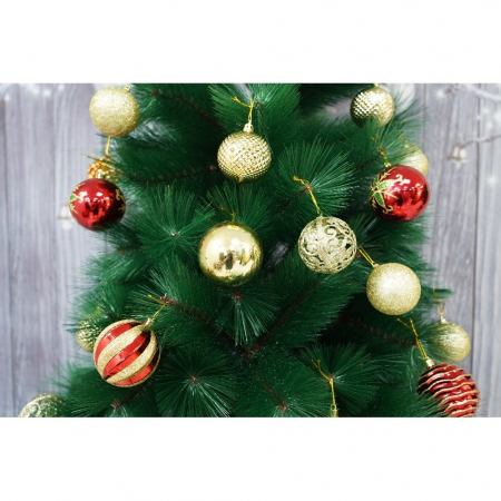 Set brad artificial de Craciun si elemente decorative tip pin, inaltime 210 cm, diametru 115 cm, 350 ramuri cu ace 3D 12 cm, Flippy, verde, suport metalic inclus [1]