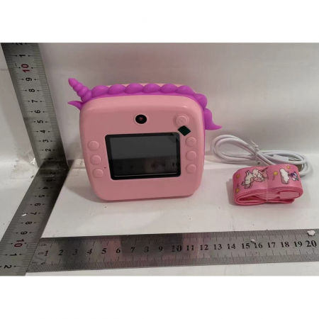 Set Camera Instantanee pentru Copii, Flippy, Ecran HD 2.4'', 24MP, 1200 mAh, cu Functie de Printare Alb-Negru, cablu USB-C, Bluetooth, Compatibil iOS/Android, Model Unicorn, Roz [2]