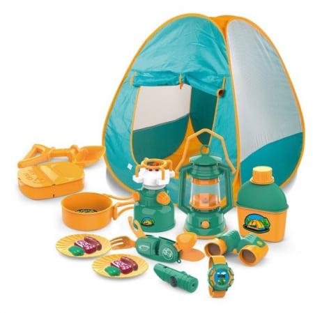 Pentru Casa si Camping - Set camping exterior/interior pentru copii, 7 accesorii cu tematica si cort, multicolor