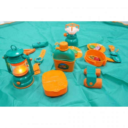 Set camping exterior/interior pentru copii, covoras, 18 ustensile de joaca, +3 ani, multicolor [2]