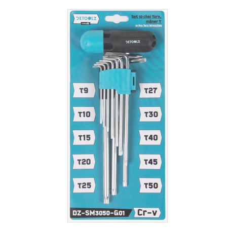 Scule si Unelte  - Set chei imbus Detoolz, 10 bucati, maner T, dimensiuni 1.5mm/2mm/2.5mm/ 3mm/4mm/5mm/6mm/8mm/9mm/10mm, material Cr-V