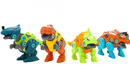 Set constructie, 4 Dinozauri cu bormasina electrica, surubelnita si cutie depozitare, 22 cm [8]