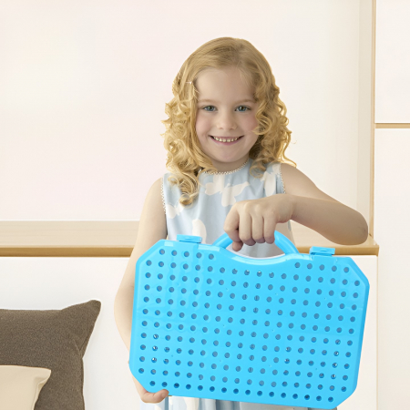 Set Constructie Bormasina Magica cu Servieta, Flippy, 310 Piese, Albastru, Piese Multicolore, Plastic, 31x46 cm [8]