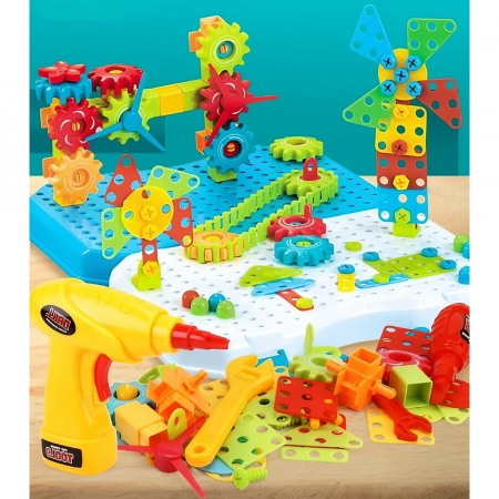 Set Constructie Bormasina Magica cu Servieta, Flippy, 310 Piese, Albastru, Piese Multicolore, Plastic, 31x46 cm [1]