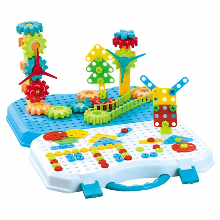 Jucarii, Copii & Bebe - Set Constructie Bormasina Magica cu Servieta, Flippy, 310 Piese, Albastru, Piese Multicolore, Plastic, 31x46 cm