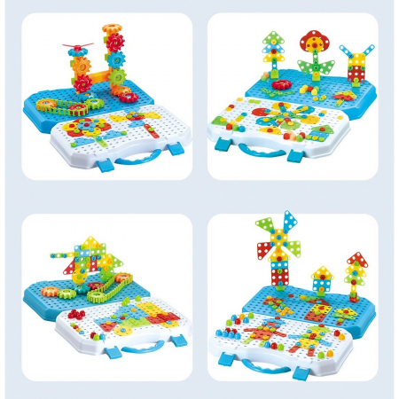 Set Constructie Bormasina Magica cu Servieta, Flippy, 310 Piese, Albastru, Piese Multicolore, Plastic, 31x46 cm [3]