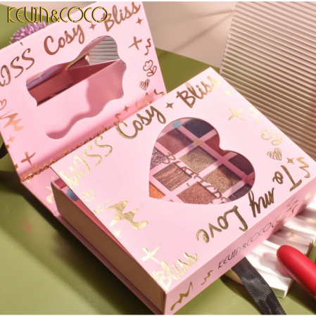 Set cosmetice Kevin&amp;Coco, 4 Lip gloss, paleta farduri 40 culori nuante nude / rose, cutie cadou, Fara Sulfati, Pudra Compacta, Clasic, 17 x 14 x 5 cm, multicolor [4]