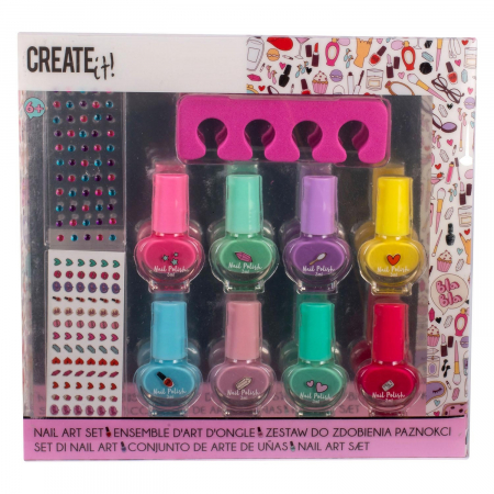 Jucarii, Copii & Bebe - Set creatie pentru unghii, 8 oje + accesorii, Create It!, Multicolor