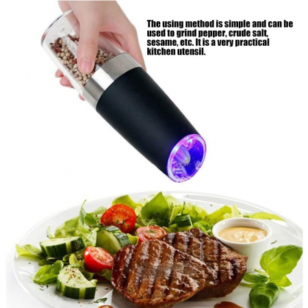 Set de 2 Rasnite electrice de Sare si Piper, Flippy, cu Camere Depozitare Transparente, Macinare, Functionare pe Baterii, cu Lumina, ABS, 20x6.5 cm, Negru/Transparent [13]