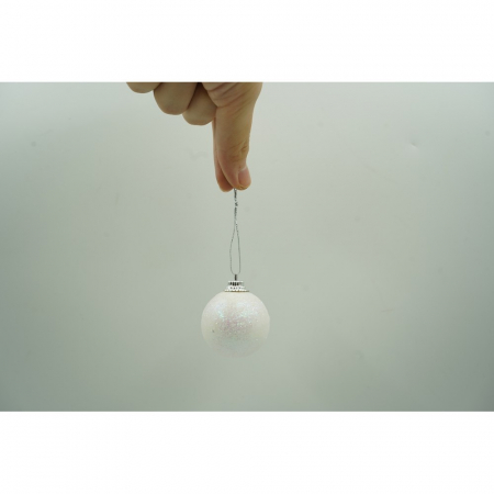 Set de 20 ornamente de brad, Flippy, de tip Glob, Alb/ Argintiu, din polistiren, cu finisaj sclipitor , cutie  4  cm adancime x 20  cm lungime x 16  cm inaltime [9]
